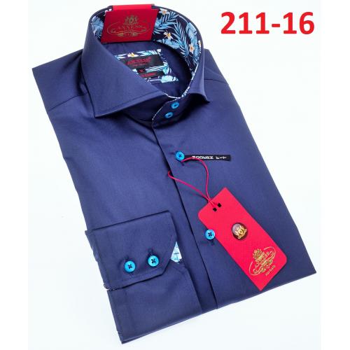 Axxess Blue Cotton Modern Fit Dress Shirt With Button Cuff 211-16.